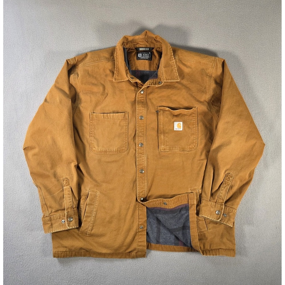 Carhartt Jacket Mens 2XL Brown Rigby Shirt Jac Blanket Lined Snap 102851